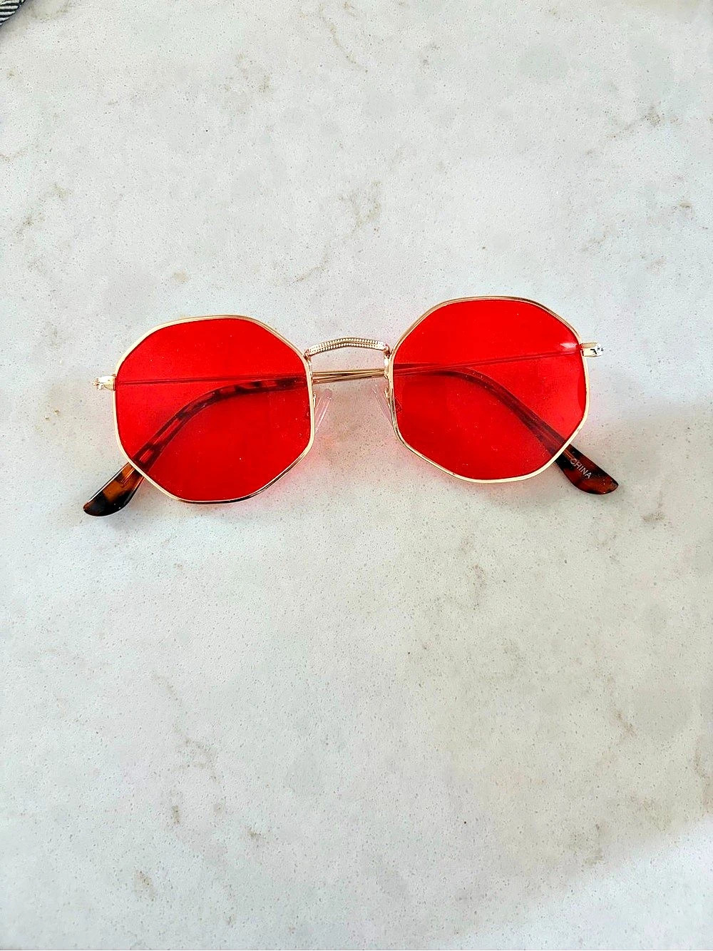 Red Gold-Tone Sunglasses